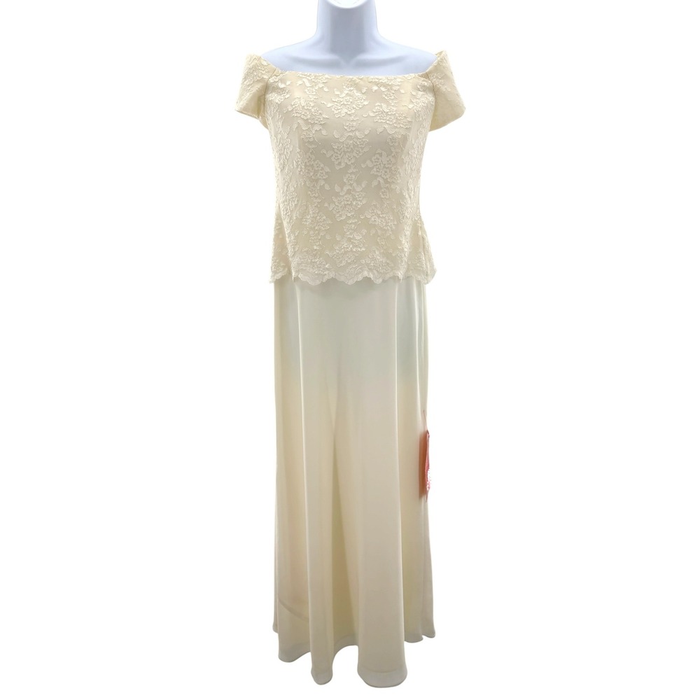 NWT‎ VTG Cachet Cream Lace Off Shoulder Wedding Gown Bridal Reception Dress 8